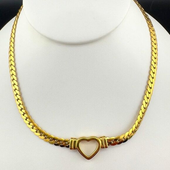 Vintage Gold Plated Open Heart Metal Chain Necklace - Picture 1 of 6